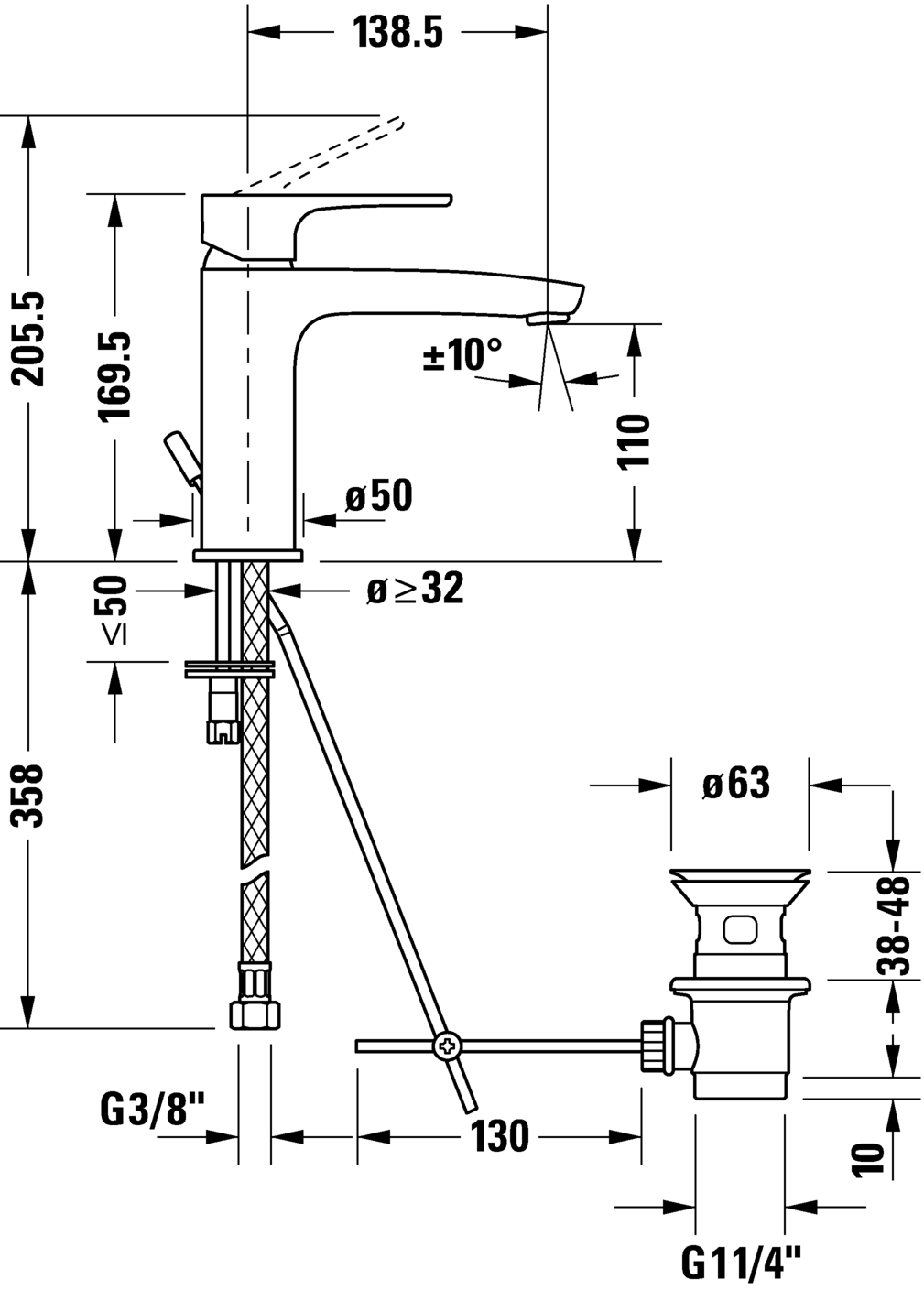 洗面用 シングルレバー混合水栓 M, B11020001