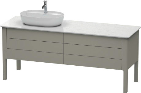 Meuble sous lavabo à poser pour plan de toilette, LU9568L9292 découpe pour siphon et cache métallique dans le tiroir du haut sous la céramique