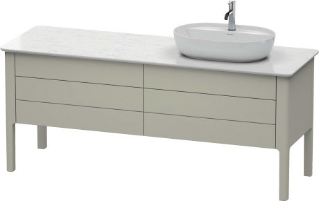 Meuble sous lavabo à poser pour plan de toilette, LU9568R6060 découpe pour siphon et cache métallique dans le tiroir du haut sous la céramique