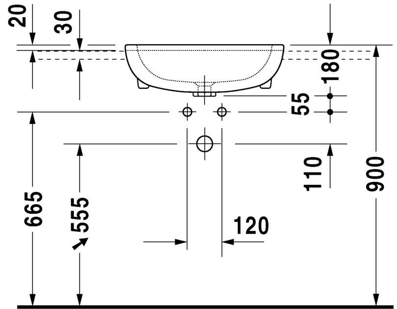 Semi-recessed washbasin, 033955
