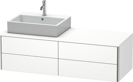 Meuble sous lavabo suspendu pour plan de toilette, XS4913L1818 découpe pour siphon et cache métallique dans le tiroir du haut sous la céramique