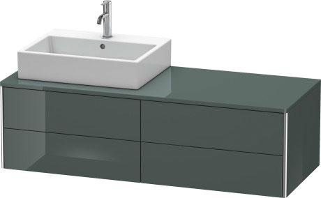 Meuble sous lavabo suspendu pour plan de toilette, XS4913L3838 découpe pour siphon et cache métallique dans le tiroir du haut sous la céramique