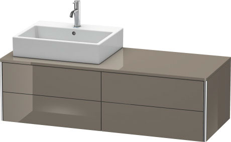 Meuble sous lavabo suspendu pour plan de toilette, XS4913L8989 découpe pour siphon et cache métallique dans le tiroir du haut sous la céramique