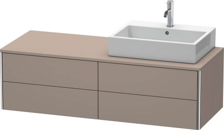 Meuble sous lavabo suspendu pour plan de toilette, XS4913R4343 découpe pour siphon et cache métallique dans le tiroir du haut sous la céramique