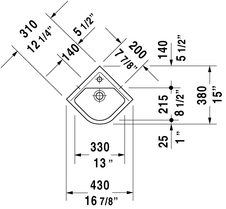 Handrinse basin corner model, 075244