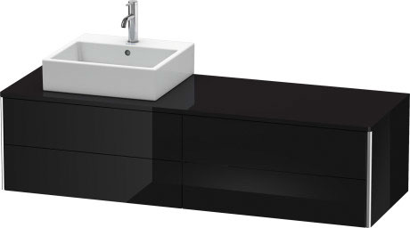 Meuble sous lavabo suspendu pour plan de toilette, XS4914L4040 découpe pour siphon et cache métallique dans le tiroir du haut sous la céramique