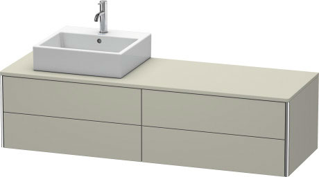 Meuble sous lavabo suspendu pour plan de toilette, XS4914L6060 découpe pour siphon et cache métallique dans le tiroir du haut sous la céramique