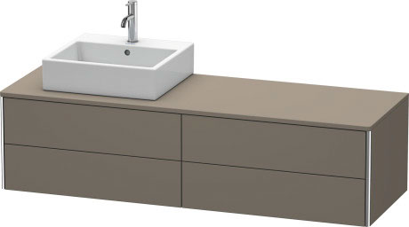 Meuble sous lavabo suspendu pour plan de toilette, XS4914L9090 découpe pour siphon et cache métallique dans le tiroir du haut sous la céramique