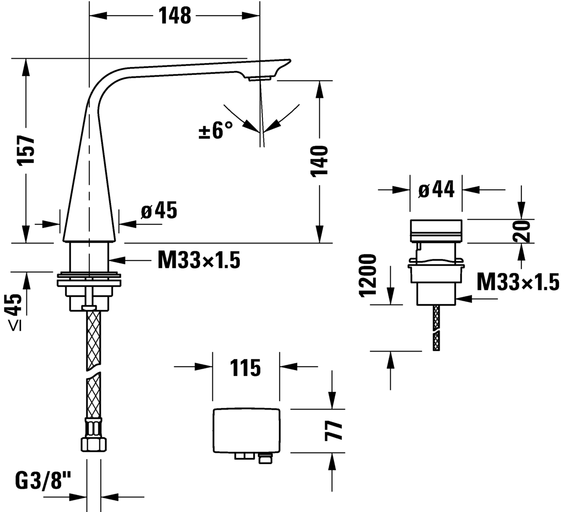 Grifería electrónica con mando separado M y fuente de alimentación empotrada, D11100008