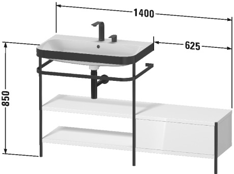 Lavabo pour meuble c-shaped avec console métallique à poser, HP4852 E/N/O