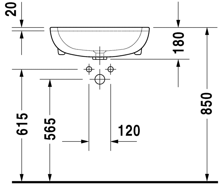 Semi-recessed washbasin, 033955