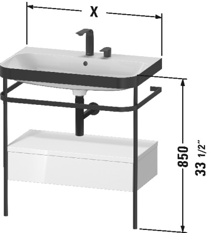 Furniture washbasin c-bonded with metal console floorstanding, HP4742 N/O