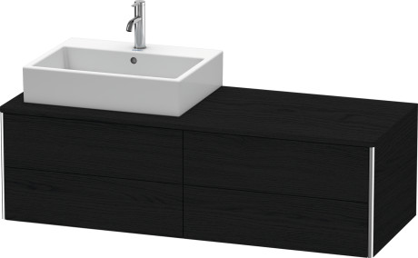 Meuble sous lavabo suspendu pour plan de toilette, XS4913L1616 découpe pour siphon et cache métallique dans le tiroir du haut sous la céramique
