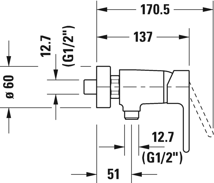 Single lever shower mixer for exposed installation, B24230000