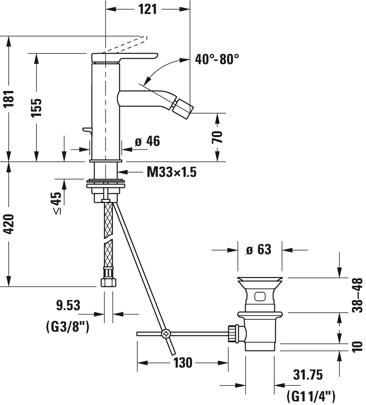 Single lever bidet mixer, C12400001