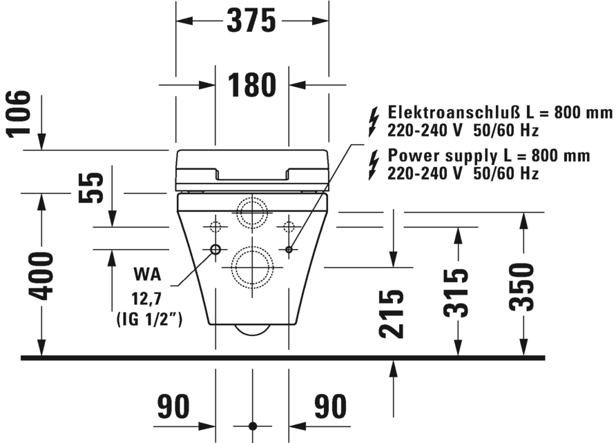 Toilet wall mounted Duravit Rimless for SensoWash®, 254259