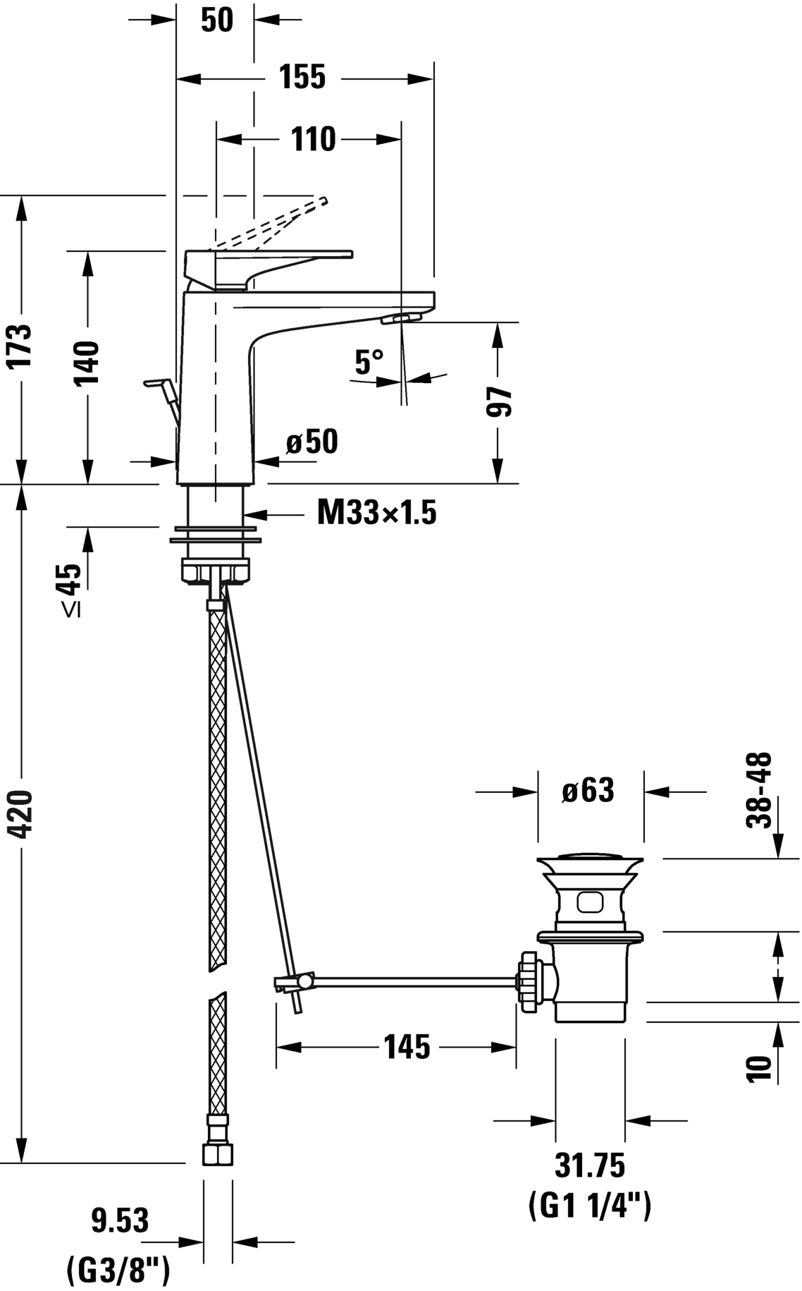 Single lever basin mixer S, TU1010001