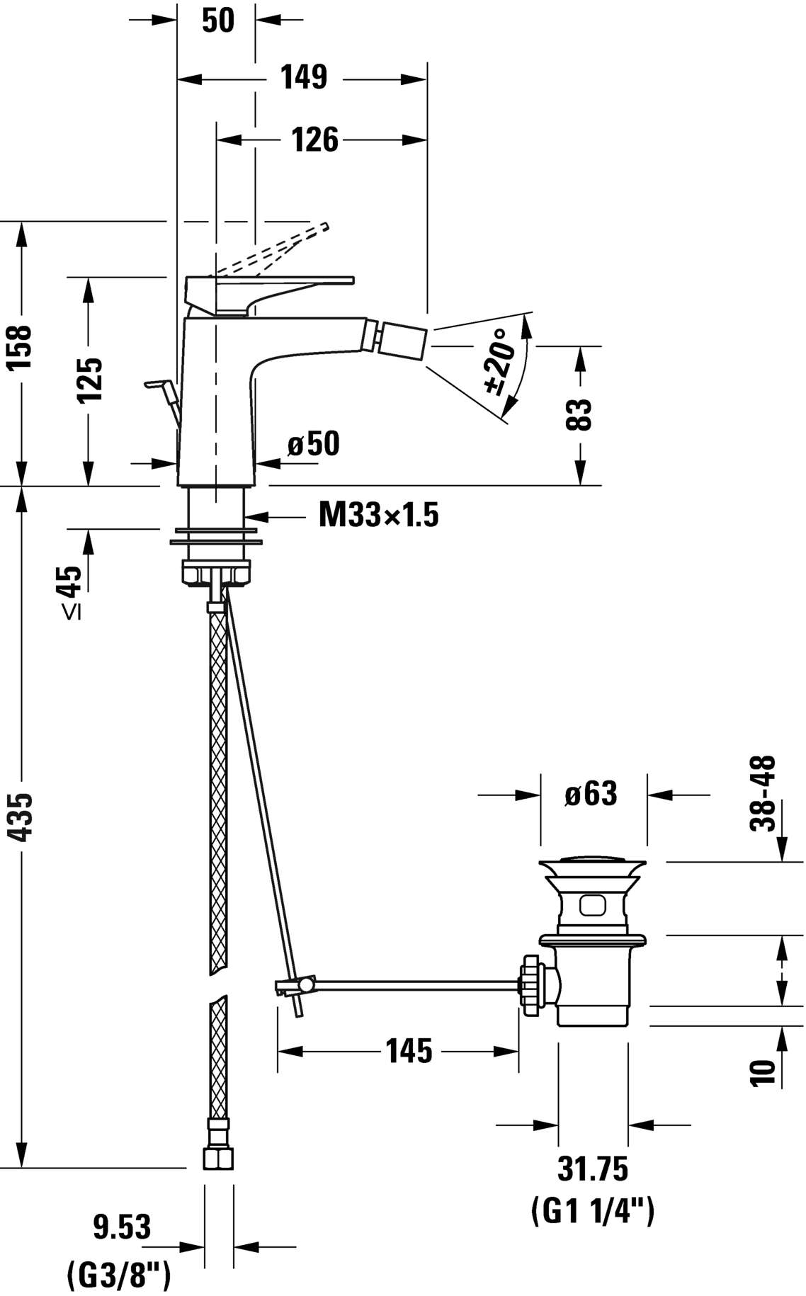 Single lever bidet mixer, TU2400001