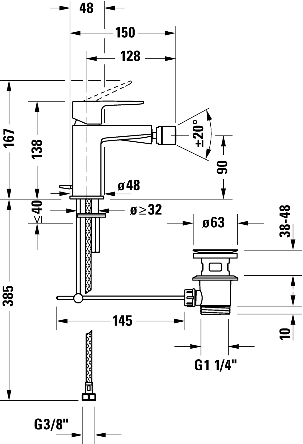 Single lever bidet mixer, MH2400001