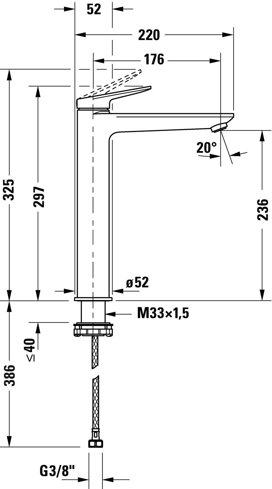 Mezclador monomando para lavabos XL, WA1040002