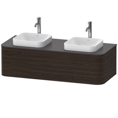 Meuble sous lavabo suspendu pour plan de toilette, HP4943B6969 Noyer brossé mat, Placage bois véritable, Découpe siphon: Oui