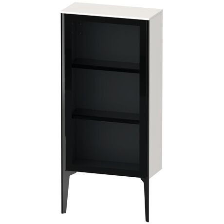 Semi-tall cabinet, XV1361LB222 Hinge position: Left, Front: Parsol grey, Corpus: White High Gloss, Decor, Profile colour: Black, Profile: Black