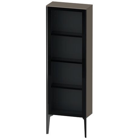 Semi-tall cabinet, XV1366LB289 Hinge position: Left, Front: Parsol grey, Corpus: Flannel Grey High Gloss, Lacquer, Profile colour: Black, Profile: Black