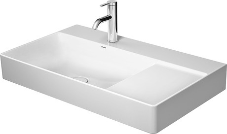 Wall Mounted Sink, 2348800044 White High Gloss, Rectangular, Number of basins: 1 Left, Number of faucet holes: 3 Middle, Soap dispenser position: Left