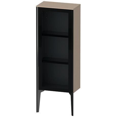 Semi-tall cabinet, XV1360LB275 Hinge position: Left, Front: Parsol grey, Corpus: Linen Matt, Decor, Profile colour: Black, Profile: Black