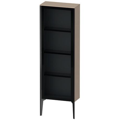 Semi-tall cabinet, XV1366LB275 Hinge position: Left, Front: Parsol grey, Corpus: Linen Matt, Decor, Profile colour: Black, Profile: Black