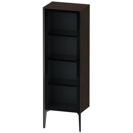 Semi-tall cabinet, XV1368LB269 Hinge position: Left, Front: Parsol grey, Corpus: Brushed walnut Matt, Real wood veneer, Profile colour: Black, Profile: Black
