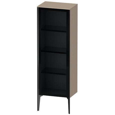 Semi-tall cabinet, XV1368LB275 Hinge position: Left, Front: Parsol grey, Corpus: Linen Matt, Decor, Profile colour: Black, Profile: Black