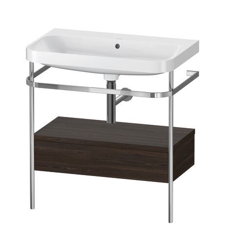 c-shaped Set with metal console and drawer, HP4842N6969 Brushed walnut Matt, Real wood veneer, Shelf material: Highly compressed three-layer chipboard