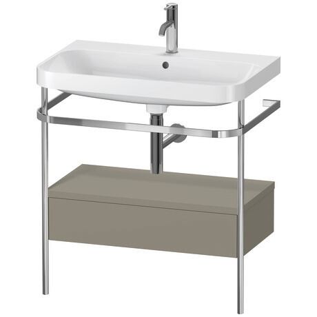 c-shaped Set with metal console and drawer, HP4842O9292 Stone grey Satin Matt, Lacquer, Shelf material: Highly compressed MDF panel