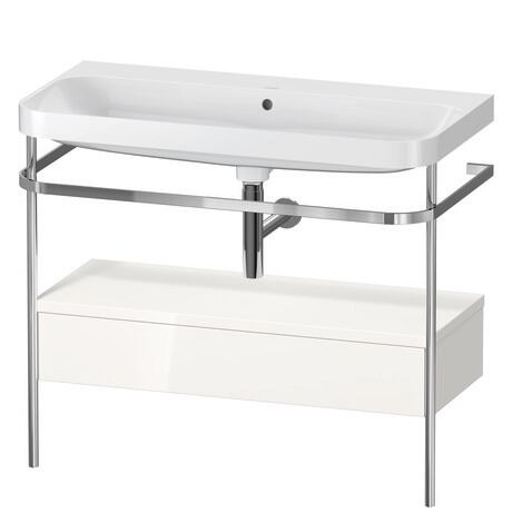 c-shaped Set with metal console and drawer, HP4843N2222 White High Gloss, Decor, Shelf material: Highly compressed three-layer chipboard