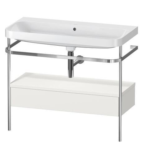 c-shaped Set with metal console and drawer, HP4843N3939 Nordic white Satin Matt, Lacquer, Shelf material: Highly compressed MDF panel