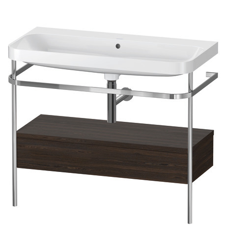c-shaped Set with metal console and drawer, HP4843N6969 Brushed walnut Matt, Real wood veneer, Shelf material: Highly compressed three-layer chipboard
