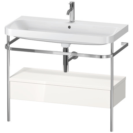 c-shaped Set with metal console and drawer, HP4843O2222 White High Gloss, Decor, Shelf material: Highly compressed three-layer chipboard