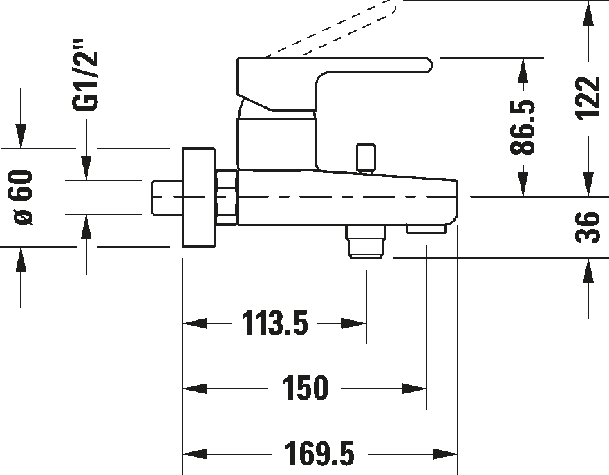Single lever bathtub mixer for exposed installation, B25230000