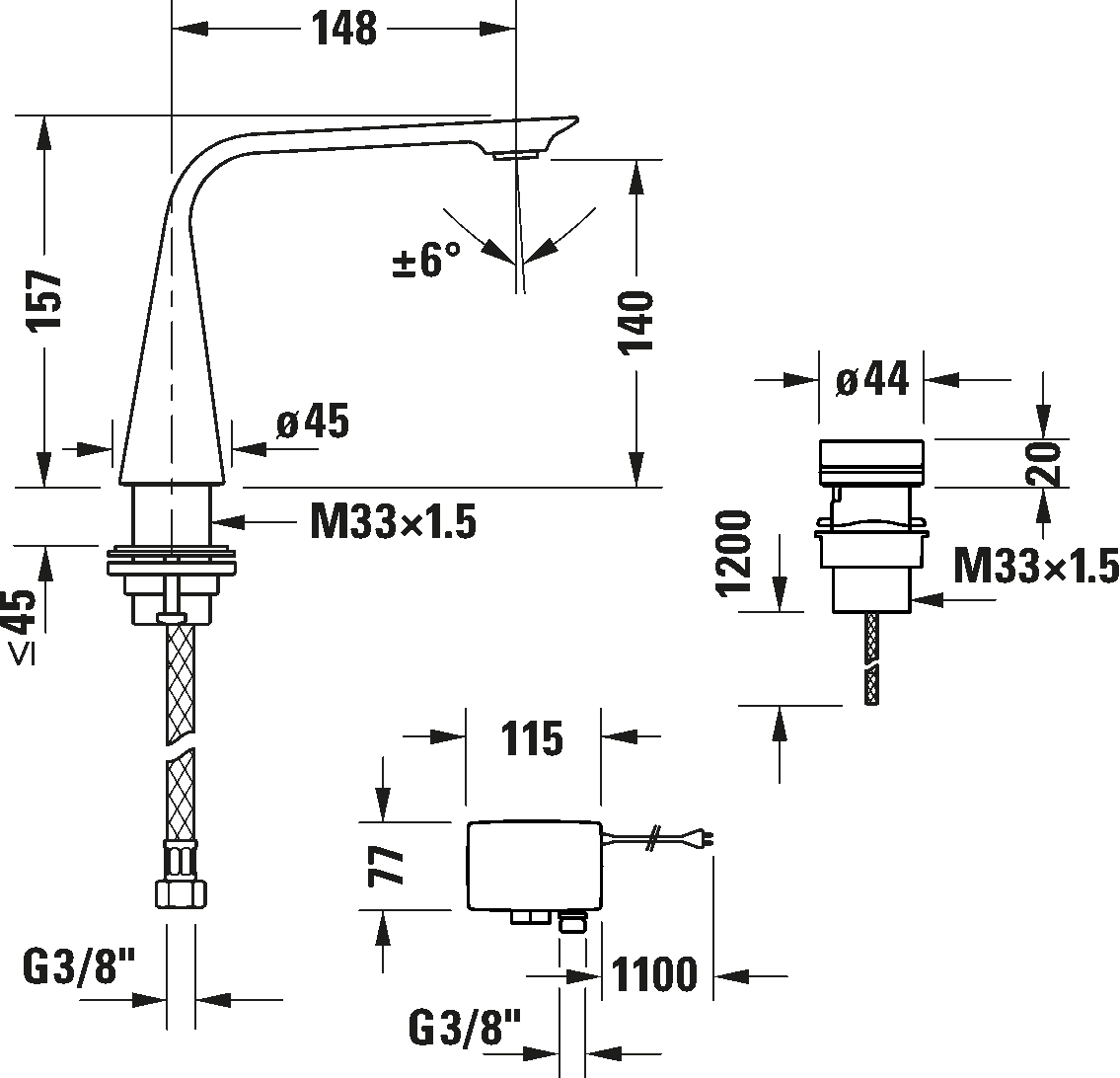 Rubinetteria elettronica a 2 fori per lavabo M, D11100007