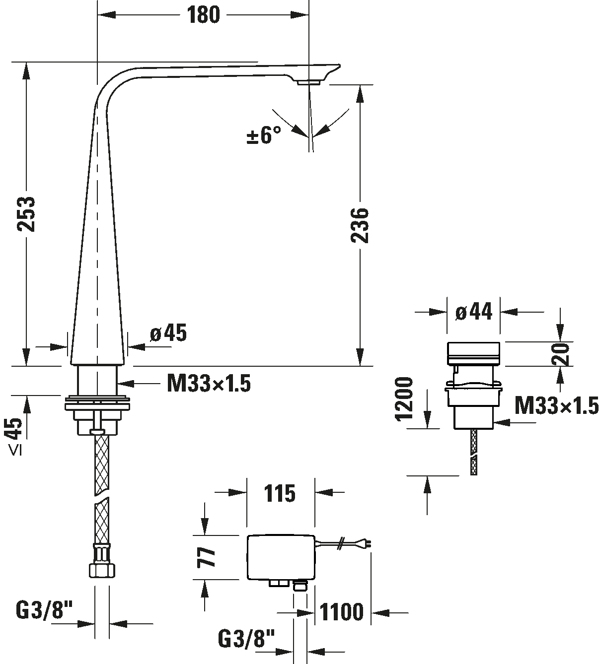 2-Loch Waschtischarmatur elektronisch XL, D11110007