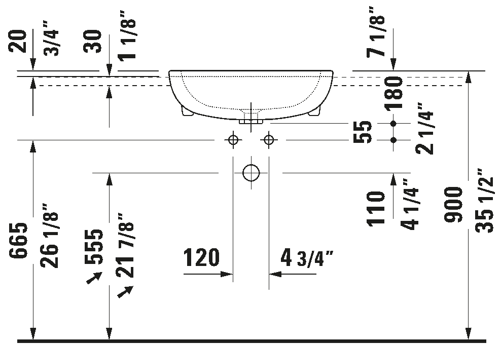 Halfinbouwwastafel, 033955