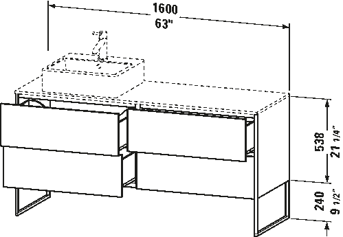 Vaskeskab til bordplade gulvstående, XS4924 L/R