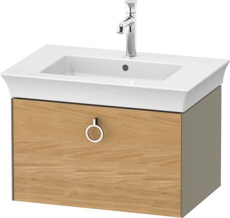 Vanity unit wall-mounted, WT42510H5H2 Front: Natural oak Matt, Solid wood, Corpus: Stone grey High Gloss, Lacquer