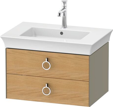 Vanity unit wall-mounted, WT43510H5H2 Front: Natural oak Matt, Solid wood, Corpus: Stone grey High Gloss, Lacquer