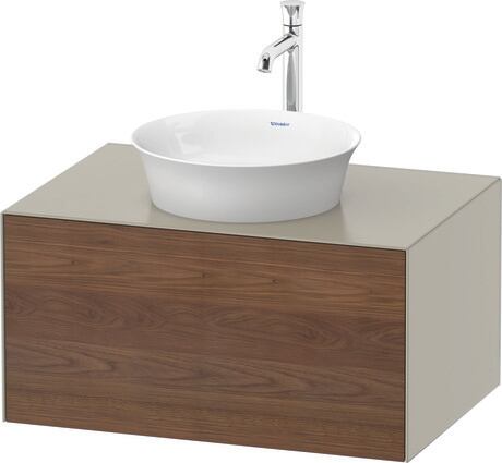 Console vanity unit wall-mounted, WT497507760 Front: American walnut Matt, Solid wood, Corpus: taupe Satin Matt, Lacquer, Console: taupe Satin Matt, Lacquer
