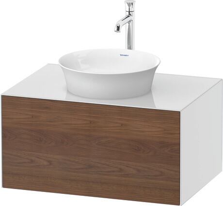 挂壁式浴柜台面, WT497507785 门板: 美洲胡桃木 哑光, 实木, 主体: 白色 高光, 清漆, 台面: 白色 高光, 清漆
