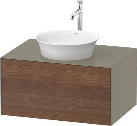 挂壁式浴柜台面, WT4975077H2 门板: 美洲胡桃木 哑光, 实木, 主体: 石灰色 高光, 清漆, 台面: 石灰色 高光, 清漆