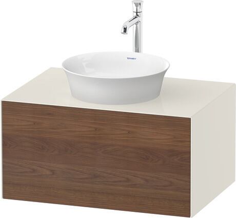 Console vanity unit wall-mounted, WT4975077H4 Front: American walnut Matt, Solid wood, Corpus: Nordic white High Gloss, Lacquer, Console: Nordic white High Gloss, Lacquer