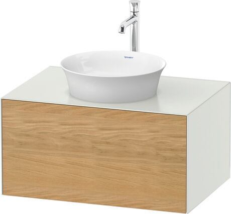 挂壁式浴柜台面, WT49750H536 门板: 天然橡木 哑光, 实木, 主体: 白色 哑光缎面, 清漆, 台面: 白色 哑光缎面, 清漆